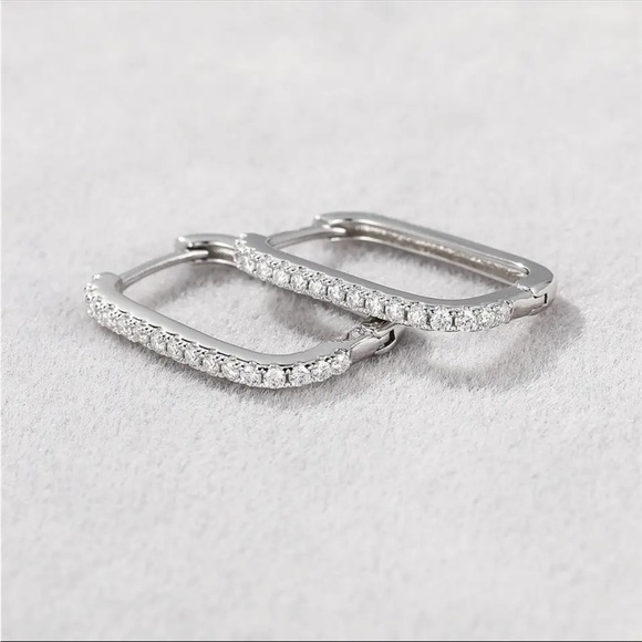 1.8mm D VVS1 Moissanite Paperclip 18K Silver Hoop Earrings NEW - Picture 1 of 9